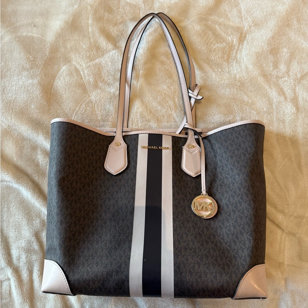 Michael Kors Black and White Striped Tote